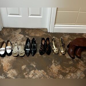 leather boots, sandals, heels